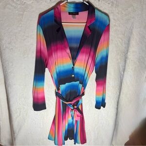 Sexy Diva Plus Size 3XL Rainbow Stripe Wrap Dress Long Sleeve